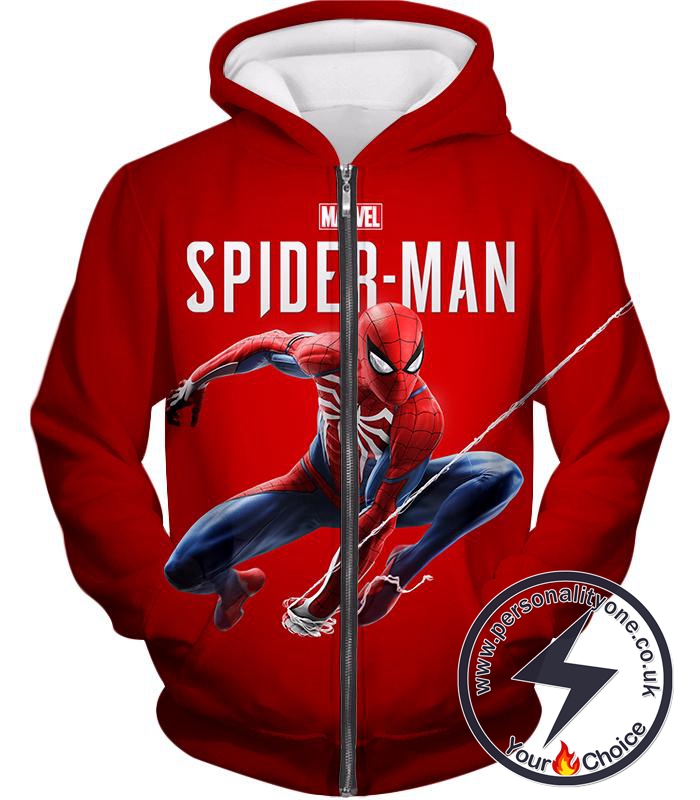 Marvels Web Slinging Spiderman Cool Red Promo Zip Up Hoodie